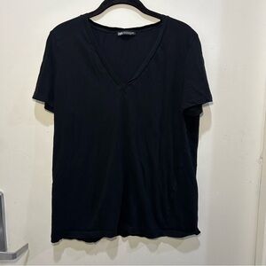 Zara 100% Cotton Black V-Neck Short Sleeve T-Shirt Size XL